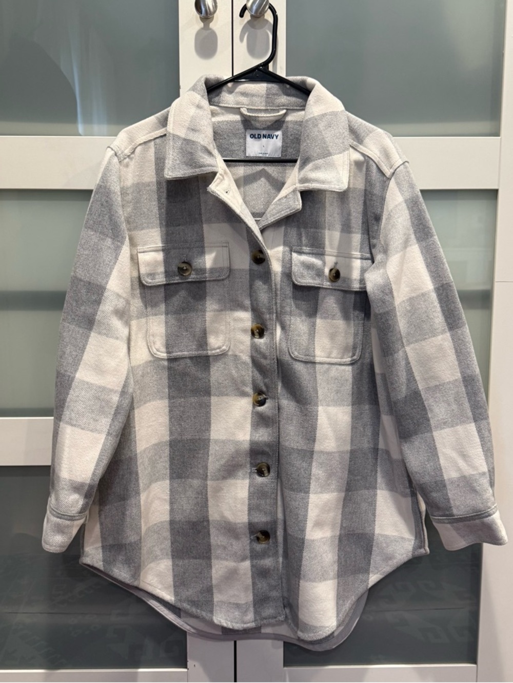 Old Navy Gray & White Plaid Shacket